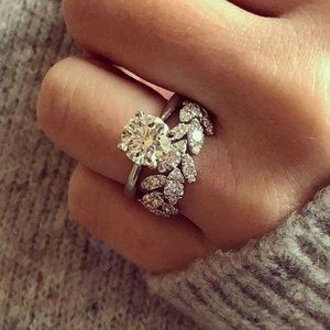 White Sapphire Leaf Wedding Ring Anniversary Set